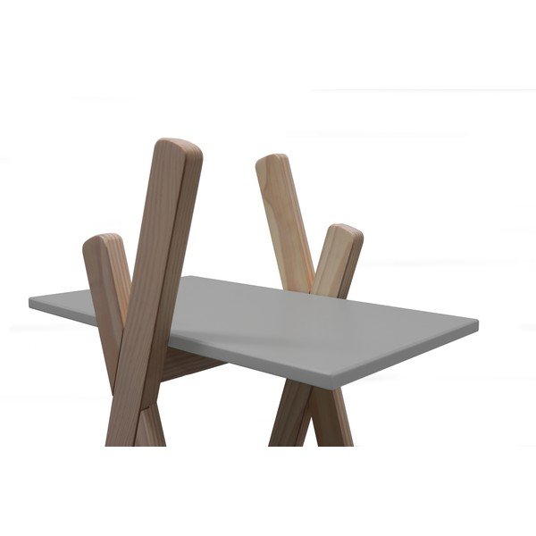 Vaikiška knygų spinta su pilkomis lentynomis ir pušies medienos konstrukcija Marckeric Elisa-image-4