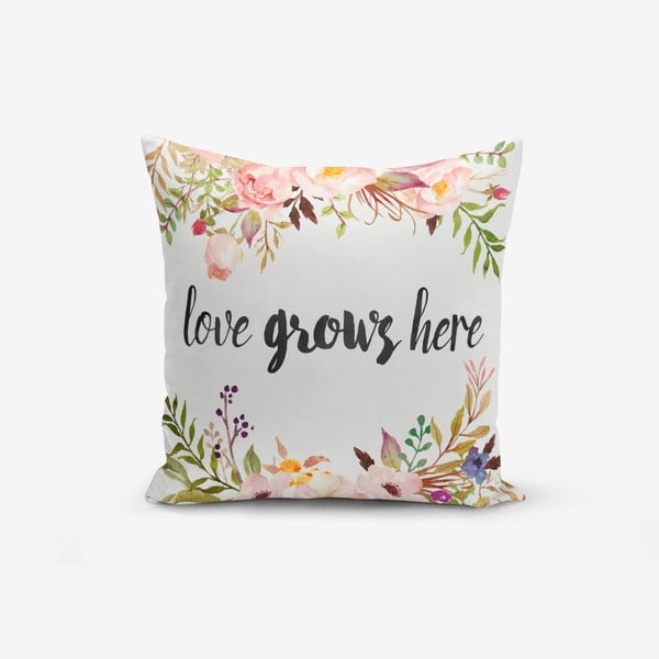 Minimalistiniai pagalvių užvalkalai Love Grows Here, 45 x 45 cm