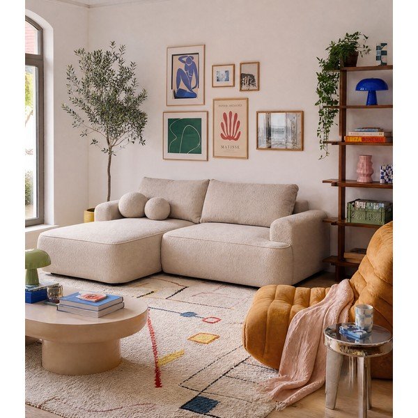 Iš boucle sulankstoma kampinė sofa smėlio spalvos (su kairiuoju kampu) Quinoa – Bonami Selection-image-1