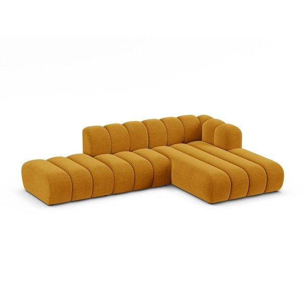 Kampinė sofa geltonos spalvos (su dešiniuoju kampu) Lupine – Micadoni Home-image-1