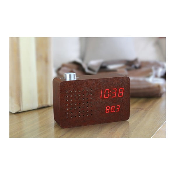 Tamsiai rudas žadintuvas su raudonu LED ekranu ir radijo imtuvu "Gingko Radio Click Clock-image-4