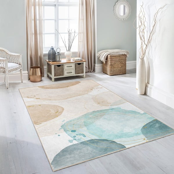 Skalbiamas kilimas kreminės spalvos/turkio spalvos 80x200 cm Puddle – Mila Home-image-1