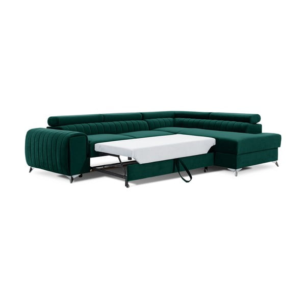 Žalios spalvos iš velveto sulankstoma/su sandėliavimo vieta kampinė sofa (su dešiniuoju kampu/„L“ formos) Laurence – ELTAP-image-3