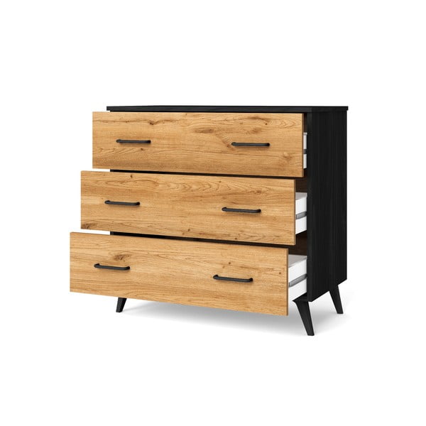 Juoda/natūrali ąžuolinė žema komoda 80x72 cm Indus - Marckeric-image-2