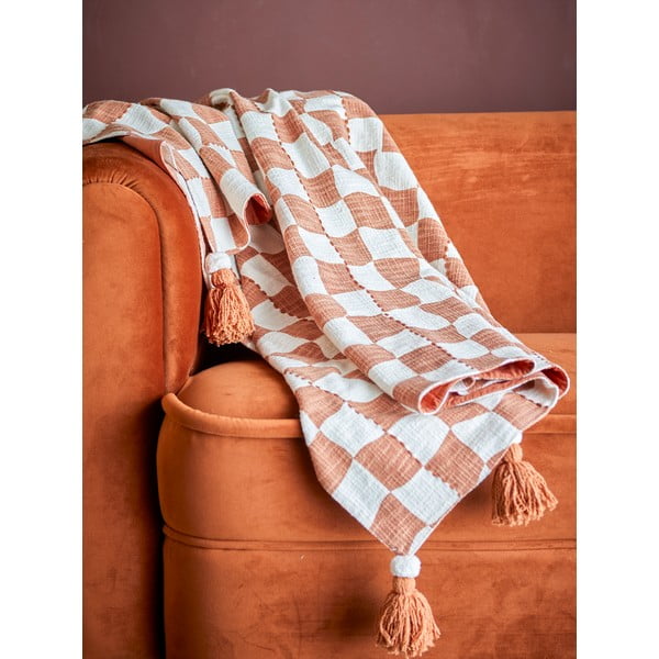 Rudos spalvos/smėlio spalvos iš medvilnės antklodė ir pledas 130x150 cm Chola – Bloomingville-image-1