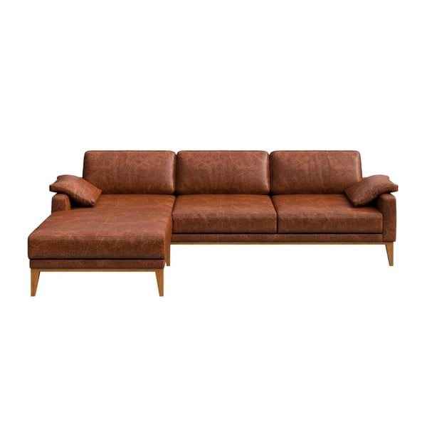 Raudonai ruda odinė kampinė sofa MESONICA Musso, kairysis kampas
