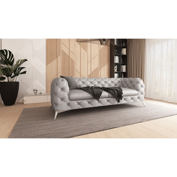 Šviesiai pilkos spalvos iš velveto sofa 225 cm Chelsea – Ropez-image-3
