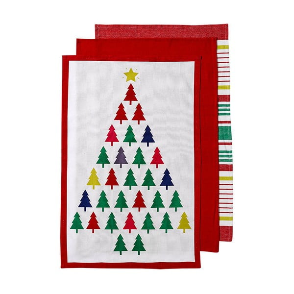 3 rankšluosčių rinkinys su Kalėdų motyvu Ladelle Bright Christmas Tree, 70 x 45 cm