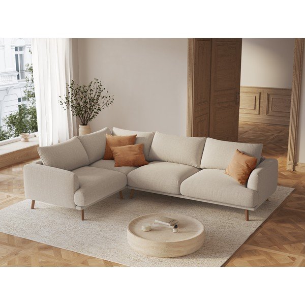 Smėlio spalvos kampinė sofa (su kairiuoju kampu/su gultu) Naomi – Micadoni -image-1