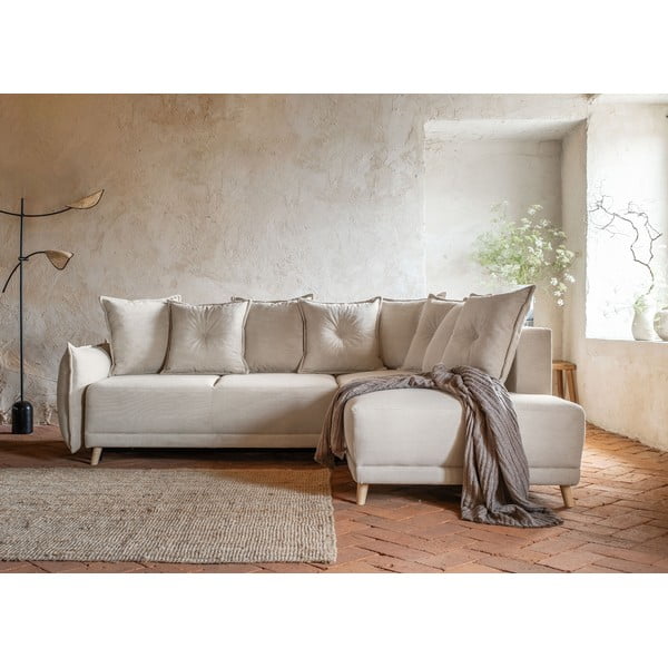 Sulankstoma kampinė sofa iš kordinio velveto smėlio spalvos (su dešiniuoju kampu) Lazy Lukka – Miuform-image-3