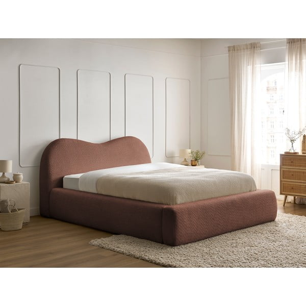 Dvigulė lova oranžinės spalvos audiniu dengta su sandėliavimo vieta su lovos grotelėmis 160x200 cm Orlane – Bobochic Paris-image-1