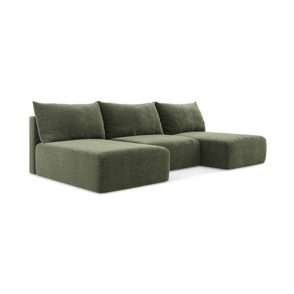 Žalios spalvos sulankstoma/su sandėliavimo vieta kampinė sofa Kalena – Makamii-image-2