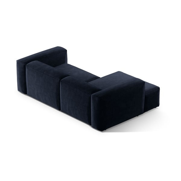 Tamsiai mėlynos spalvos iš kordinio velveto kampinė sofa (su kairiuoju kampu/su gultu) Bergamo – Cosmopolitan Design-image-4