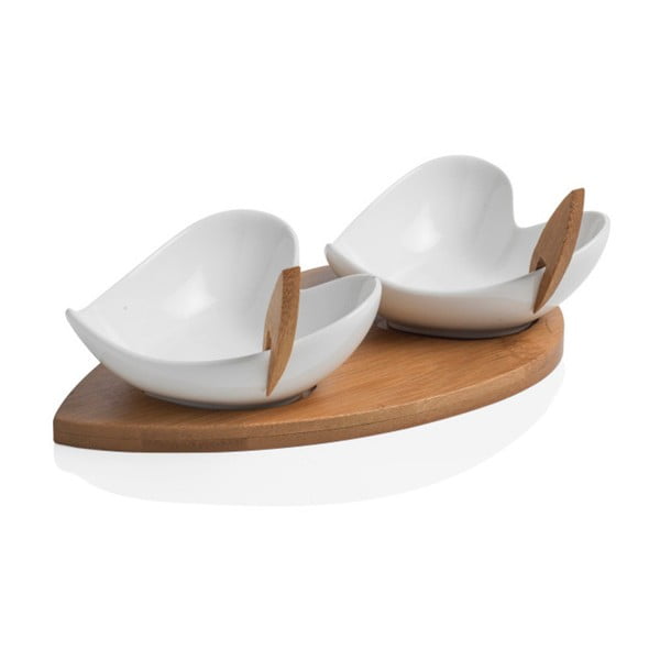 2 serviravimo dubenų rinkinys su bambukiniu padėklu ir 2 iešmais Brandani Coeur Blanc-image-1