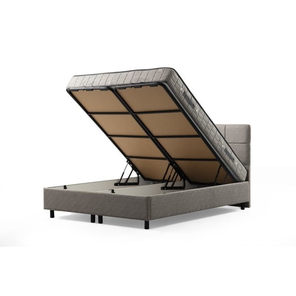 Dvigulė lova šviesiai pilkos spalvos audiniu dengta su sandėliavimo vieta su lovos grotelėmis 160x200 cm Vitalia – Kalune Design-image-2