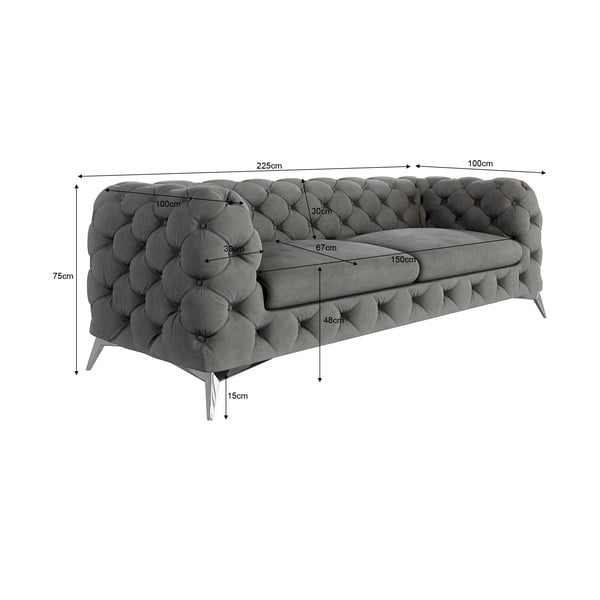 Pilkos spalvos iš velveto sofa 225 cm Chelsea – Ropez-image-3