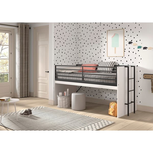 Baltos spalvos paaukštinta vaikiška lova su lovos grotelėmis 90x200 cm Sam – Vipack-image-1