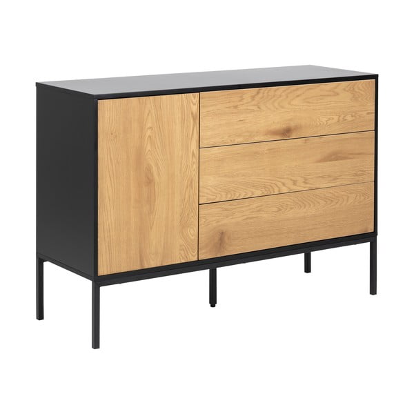 Žema šoninė spintelė juodos spalvos/natūralios spalvos iš ąžuolo 120x82 cm Seaford – Actona-image-2