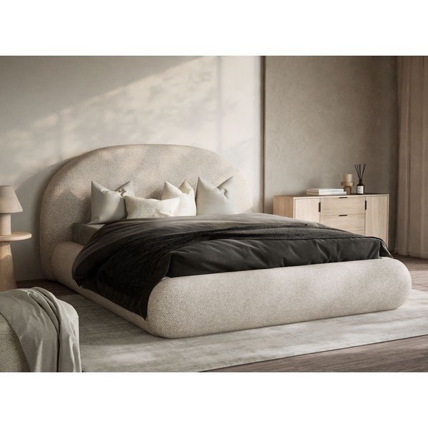 Kreminės spalvos dvigulė lova audiniu dengta su sandėliavimo vieta su lovos grotelėmis 140x200 cm Maumere – Maison de Rêve-image-1