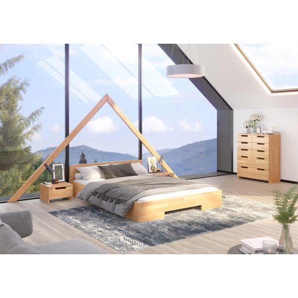 Iš buko masyvo dvigulė lova natūralios spalvos 200x200 cm Spectrum – Skandica-image-1