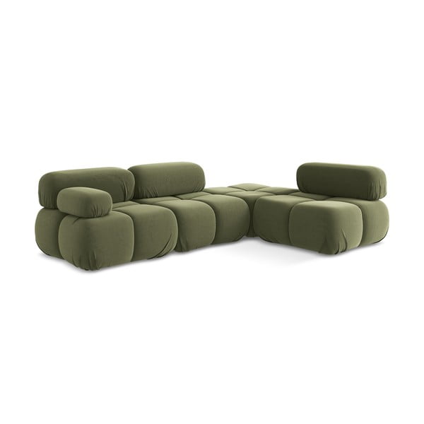 Šviesiai žalios spalvos iš velveto modulinė kampinė sofa (su dešiniuoju kampu) Lokua – Makamii-image-3