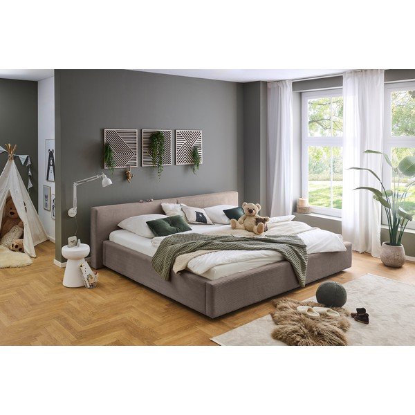 Taupe spalvos dvigulė lova audiniu dengta su sandėliavimo vieta su lovos grotelėmis 200x240 cm Cube – Meise Möbel-image-4