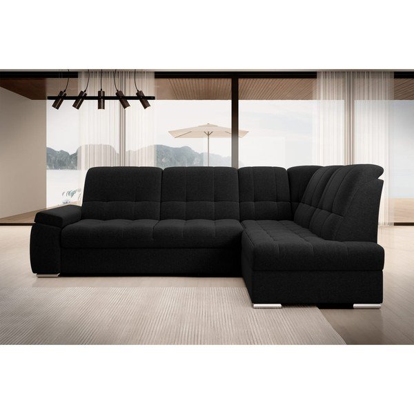 Juodos spalvos sulankstoma/su sandėliavimo vieta kampinė sofa (su dešiniuoju kampu/„L“ formos) Sado – ELTAP-image-3