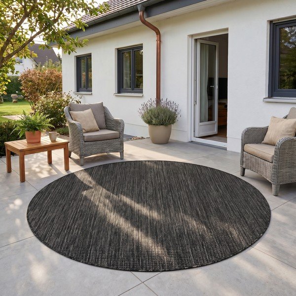 Juodos spalvos apvalios formos lauko ir vidaus kilimas ø 120 cm Mira 1450 – Ayyildiz Carpets-image-1