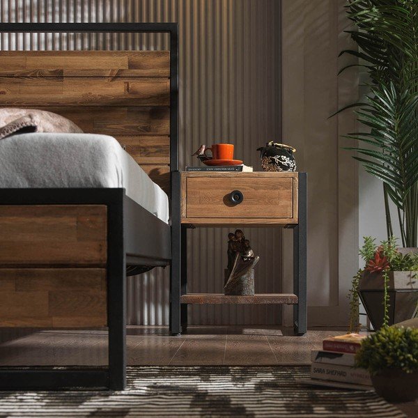 Dvigulė lova juodos spalvos/natūralios spalvos su lovos grotelėmis 140x200 cm Ariane – Kalune Design-image-4