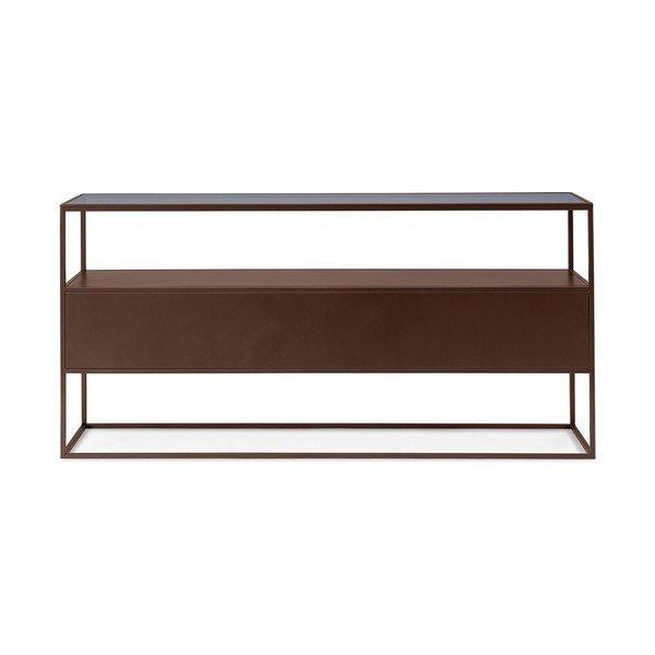 Tamsiai rudos spalvos konsolinis staliukas su stikliniu stalviršiu 30x140 cm Godric – Bizzotto