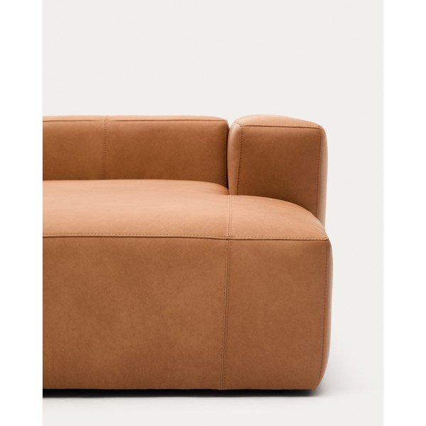 Rudos spalvos kampinė sofa iš odos (su dešiniuoju kampu/su gultu) Blok – Kave Home-image-1