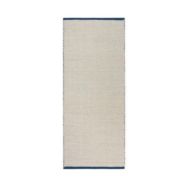 Rankų darbo mėlynos spalvos/smėlio spalvos iš vilnos kilimas 80x170 cm Lenu – noo.ma