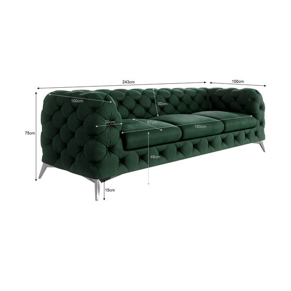 Tamsiai žalios spalvos iš velveto sofa 243 cm Chelsea – Ropez-image-3