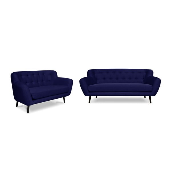 2 tamsiai mėlynų dviviečių ir triviečių sofų rinkinys Cosmopolitan design Hampstead