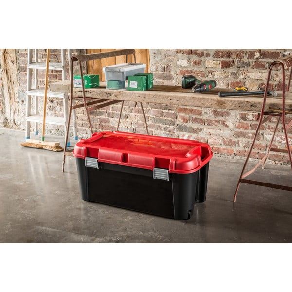 Iš plastiko daiktadėžė raudonos spalvos/juodos spalvos su dangčiu 79,5x39,5x37 cm Totem – Curver-image-1