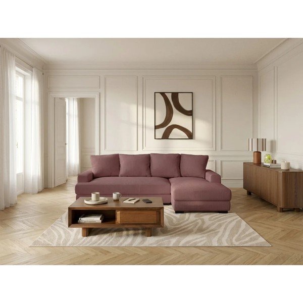Rožinės spalvos sulankstoma/su sandėliavimo vieta kampinė sofa iš kordinio velveto (su dešiniuoju kampu/su gultu) Campi – Bobochic Paris-image-2