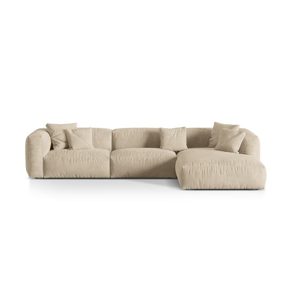 Smėlio spalvos iš velveto modulinė kampinė sofa (su dešiniuoju kampu/su gultu) Martina – Micadoni 