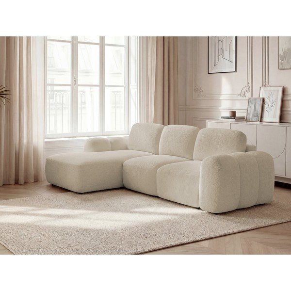 Smėlio spalvos sulankstoma/su sandėliavimo vieta kampinė sofa iš boucle (su kairiuoju kampu/su gultu) Montaigne – Bobochic Paris-image-1