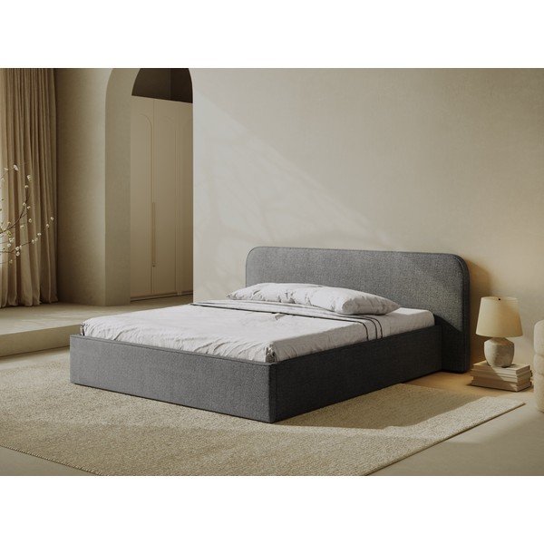 Tamsiai pilkos spalvos dvigulė lova audiniu dengta su sandėliavimo vieta su lovos grotelėmis 160x200 cm Elizabeth – Micadoni -image-1