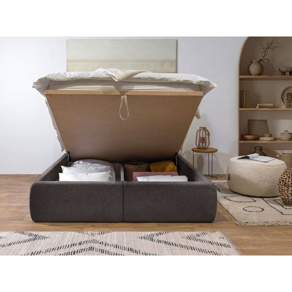 Dvigulė lova tamsiai pilkos spalvos audiniu dengta su sandėliavimo vieta su lovos grotelėmis 180x200 cm Garance – Bobochic Paris-image-3