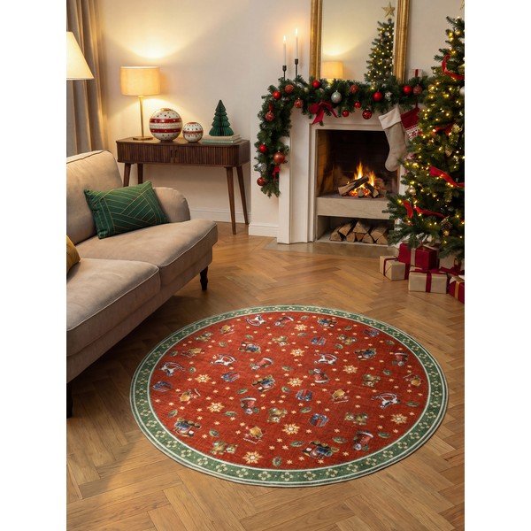 Raudonos spalvos/žalios spalvos apvalios formos kilimas su Kalėdų motyvu ø 200 cm Toy's Delight Nostalgic Noel Red Green – Villeroy&Boch-image-1