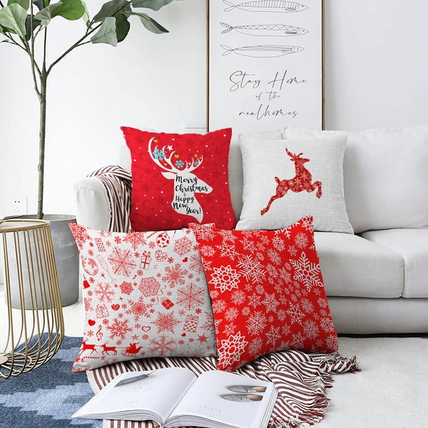 4 kalėdinių šenilinių užvalkalų rinkinys Minimalist Cushion Covers Christmas Reindeer, 55 x 55 cm