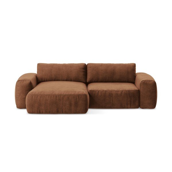 Terakotos spalvos sulankstoma kampinė sofa iš šenilinio audinio (su kairiuoju kampu/su gultu) Kuki – Makamii