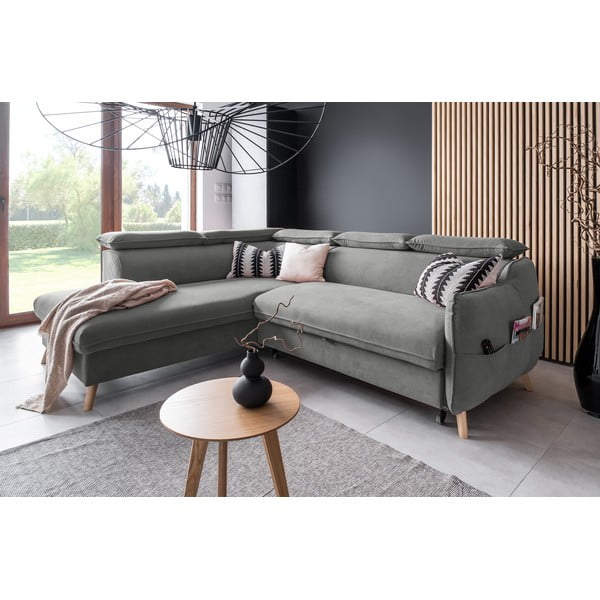 Sulankstoma kampinė sofa iš velveto šviesiai pilkos spalvos (su kairiuoju kampu) Sweet Harmony – Miuform-image-4