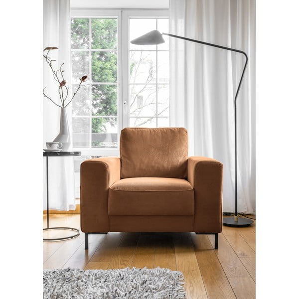 Iš kordinio velveto krėslas oranžinės spalvos/rudos spalvos Lofty Lilly – Miuform-image-1