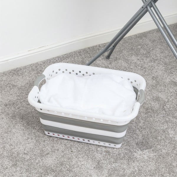 Baltai pilkas plastikinis skalbinių krepšys 40 l - Addis-image-1