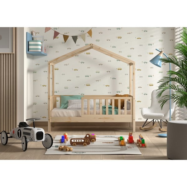 Natūralios spalvos naminė iš pušies masyvo vaikiška lova su lovos grotelėmis 70x140 cm DALLAS – Vipack-image-3