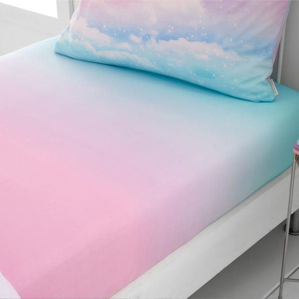 Mėlynos spalvos/rožinės spalvos dvigulė vaikų patalynė su guma 135x190 cm Ombre Rainbow Clouds – Catherine Lansfield-image-1