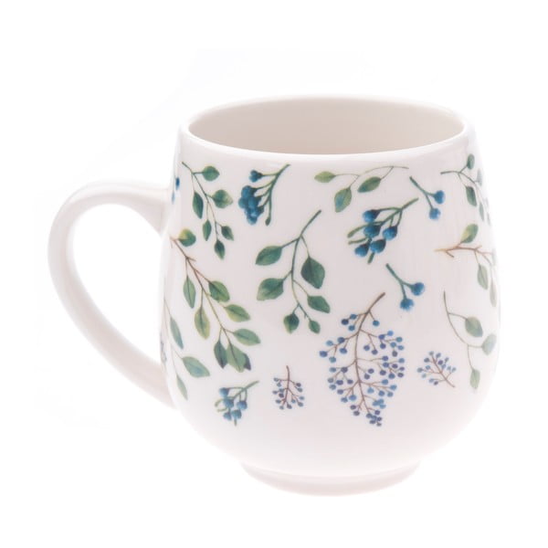 Baltas porcelianinis puodelis su mėlynos gėlės motyvu Dakls, 0,5 l talpos