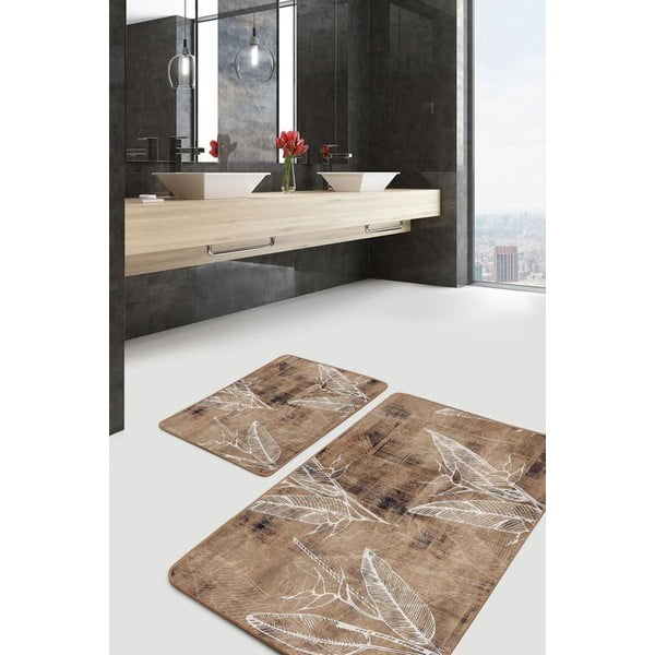 Rudos spalvos iš velveto vonios kilimėliai 2 vnt. 60x100 cm – Mila Home-image-4
